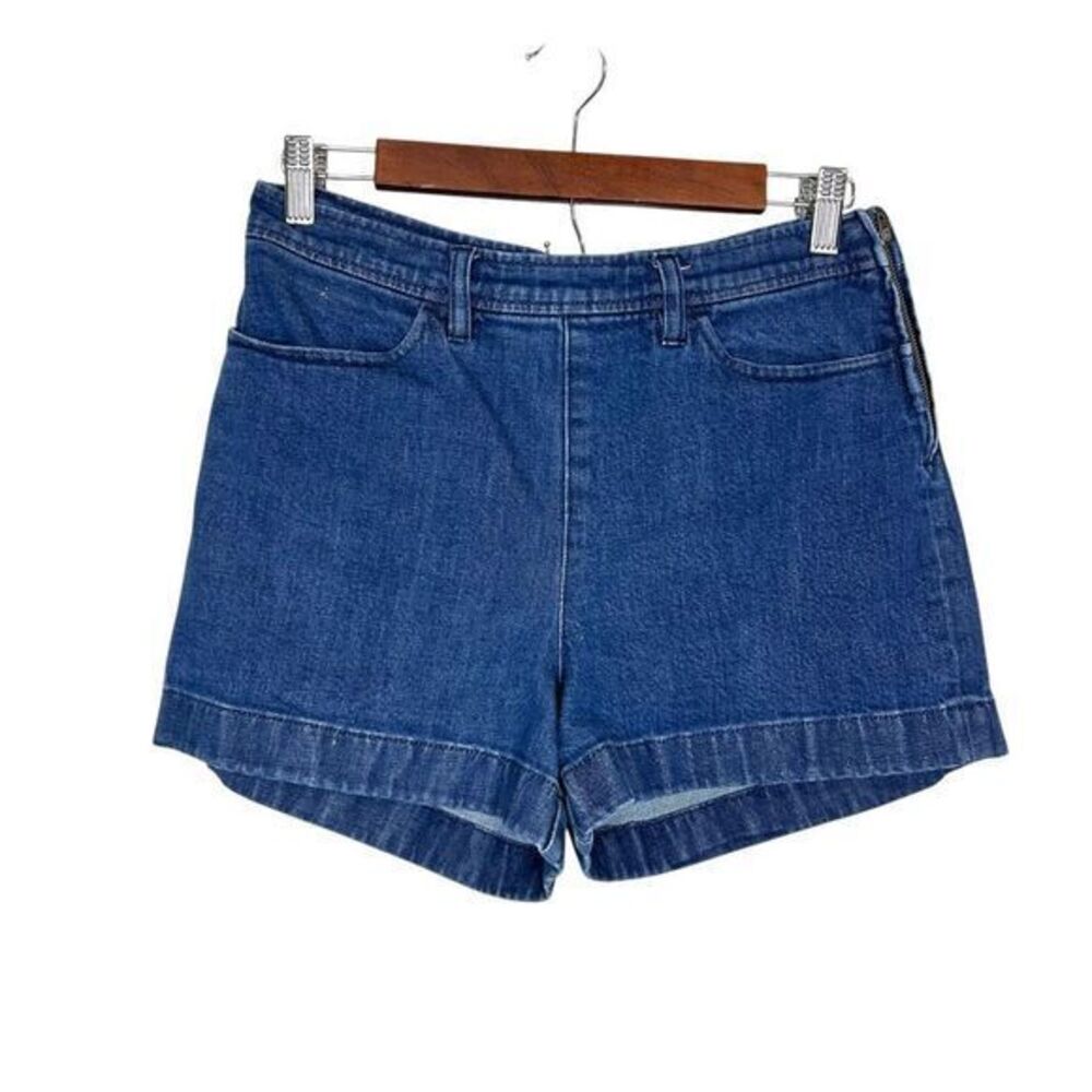 J. Crew Trademark Denim Womens Shorts Dark Blue Flat Front Stretch Sz 28 Pockets